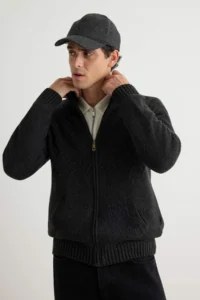 TRENDYOLMİLLA MEN Anthracite Regular Fit Woolly Half Fisherman Zippered Closure textured Knitwear Cardigan - Image 3