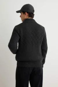 TRENDYOLMİLLA MEN Anthracite Regular Fit Woolly Half Fisherman Zippered Closure textured Knitwear Cardigan - Image 4