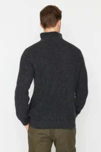 TRENDYOLMİLLA MEN DARK anthracite Regular Fit Woolly Zippered Turtleneck Knitwear Sweater - Image 10