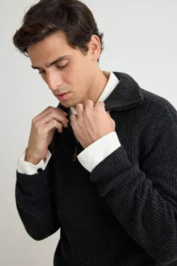TRENDYOLMİLLA MEN DARK anthracite Regular Fit Woolly Zippered Turtleneck Knitwear Sweater - Image 3