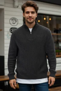 TRENDYOLMİLLA MEN DARK anthracite Regular Fit Woolly Zippered Turtleneck Knitwear Sweater - Image 5