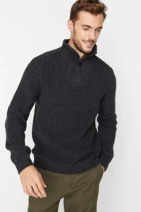 TRENDYOLMİLLA MEN DARK anthracite Regular Fit Woolly Zippered Turtleneck Knitwear Sweater - Image 6