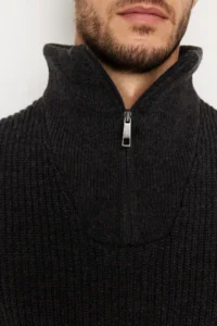 TRENDYOLMİLLA MEN DARK anthracite Regular Fit Woolly Zippered Turtleneck Knitwear Sweater - Image 9