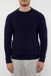 TRENDYOLMİLLA MEN NAVY BLUE slim slim Fit Crew Neck textured Knitwear Sweater - Image 3