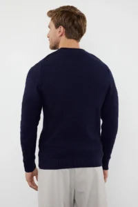 TRENDYOLMİLLA MEN NAVY BLUE slim slim Fit Crew Neck textured Knitwear Sweater - Image 5