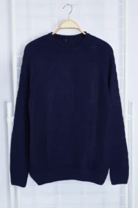 TRENDYOLMİLLA MEN NAVY BLUE slim slim Fit Crew Neck textured Knitwear Sweater - Image 6