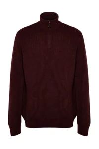 TRENDYOLMİLLA MEN Burgundy Casual Regular Fit Half Fisherman Zippered Collar Sweater - Image 6