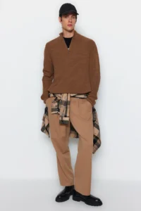 TRENDYOLMİLLA MEN Camel Casual Regular Fit Couple/Double Half Fisherman Zippered Collar Sweater - Image 4