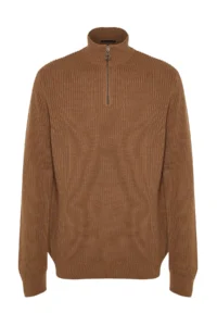 TRENDYOLMİLLA MEN Camel Casual Regular Fit Couple/Double Half Fisherman Zippered Collar Sweater - Image 7