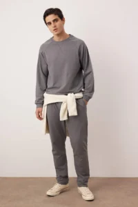 TRENDYOLMİLLA MEN Dark Gray Regular Fit Knitting Pajama Set