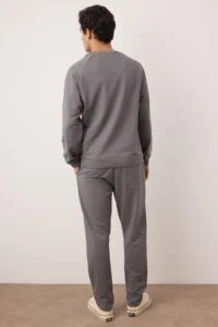 TRENDYOLMİLLA MEN Dark Gray Regular Fit Knitting Pajama Set - Image 4