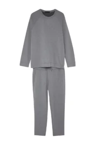 TRENDYOLMİLLA MEN Dark Gray Regular Fit Knitting Pajama Set - Image 5