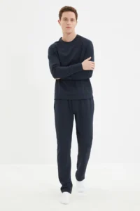 TRENDYOLMİLLA MEN NAVY BLUE Regular Fit Pajama Set - Image 5