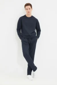 TRENDYOLMİLLA MEN NAVY BLUE Regular Fit Pajama Set - Image 9