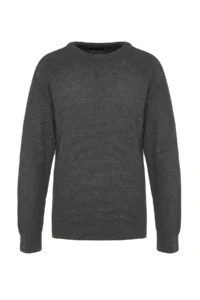 TRENDYOLMİLLA MEN Anthracite Oversized Fit Wide Pattern Crew Neck Basic Knitwear Sweater - Image 6