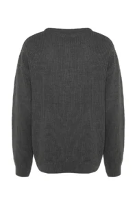 TRENDYOLMİLLA MEN Anthracite Oversized Fit Wide Pattern Crew Neck Basic Knitwear Sweater - Image 8