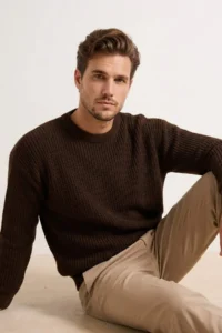 TRENDYOLMİLLA MEN Brown Oversized Crew Neck Plain Sweater