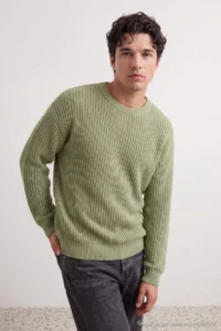 TRENDYOLMİLLA MEN MINT Oversized Crew Neck Plain Sweater - Image 2