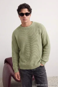 TRENDYOLMİLLA MEN MINT Oversized Crew Neck Plain Sweater - Image 3