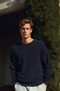 TRENDYOLMİLLA MEN NAVY BLUE Oversized Fit Wide Pattern Crew Neck Basic Knitwear Sweater - Image 5