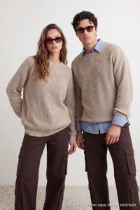 TRENDYOLMİLLA MEN Stone Oversized Crew Neck Plain Sweater