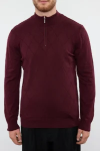 TRENDYOLMİLLA MEN Burgundy Regular Fit Cotton Half Fisherman Zippered Collar smart Knitwear Sweater - Image 3