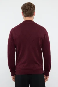TRENDYOLMİLLA MEN Burgundy Regular Fit Cotton Half Fisherman Zippered Collar smart Knitwear Sweater - Image 5