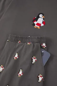 TRENDYOLMİLLA MEN Anthracite Regular Penguen Embroidered Knitting Pajama Set - Image 2