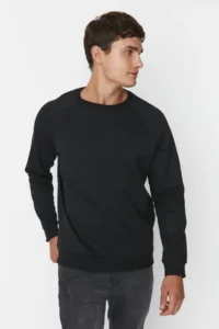 TRENDYOLMİLLA MEN Black Oversized/Wide Cut Inside Fleece/Warm Raglan Sleeve Sweatshirt - Image 7