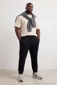 TRENDYOLMİLLA MEN Black Plus Size Regular/Normal Cut Jogger Basic Cotton Sweatpants