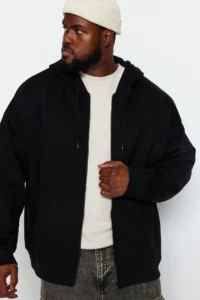 TRENDYOLMİLLA MEN Black Plus Size Oversized Hooded Sweatshirt