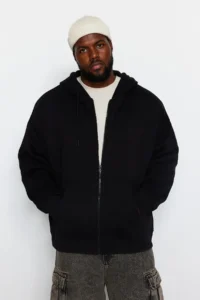 TRENDYOLMİLLA MEN Black Plus Size Oversized Hooded Sweatshirt - Image 2
