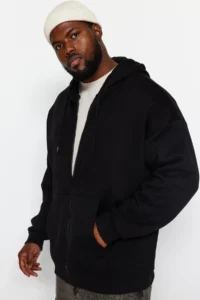 TRENDYOLMİLLA MEN Black Plus Size Oversized Hooded Sweatshirt - Image 3