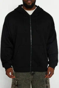 TRENDYOLMİLLA MEN Black Plus Size Oversized Hooded Sweatshirt - Image 4