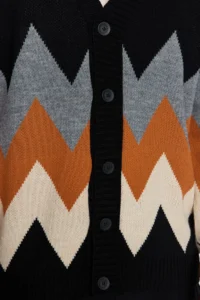TRENDYOLMİLLA MEN Black Plus Size Oversized Fit Wide Pattern Baklava Patterned Knitwear Cardigan - Image 5