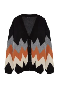TRENDYOLMİLLA MEN Black Plus Size Oversized Fit Wide Pattern Baklava Patterned Knitwear Cardigan - Image 8