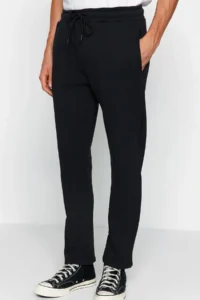 TRENDYOLMİLLA MEN Black Regular/Normal Cut Cotton Light Hem Sweatpants - Image 5