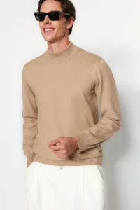 TRENDYOLMİLLA MEN Camel Regular Fit Half Turtleneck Soft Basic Knitwear Sweater - Image 3
