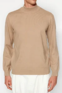 TRENDYOLMİLLA MEN Camel Regular Fit Half Turtleneck Soft Basic Knitwear Sweater - Image 4