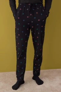 TRENDYOLMİLLA MEN Black Regular Fit Game Printed Knitting Pajama Set - Image 3