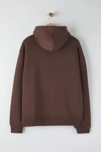 TRENDYOLMİLLA MEN Dark Brown Oversized/Wide Cut Hooded Tiger Embroidered Sweatshirt with Fleece Inside - Image 8