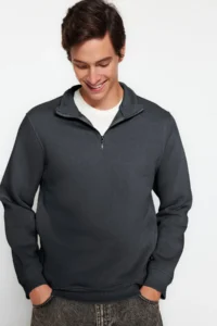 TRENDYOLMİLLA MEN Anthracite Regular/Normal Cut High Neck Zippered Warm Basic Sweatshirt - Image 2