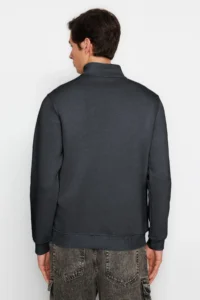 TRENDYOLMİLLA MEN Anthracite Regular/Normal Cut High Neck Zippered Warm Basic Sweatshirt - Image 5