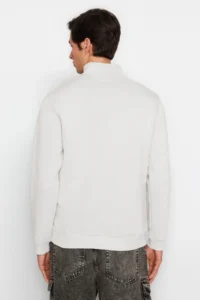 TRENDYOLMİLLA MEN Ecru Regular/Normal Cut High Neck Zippered Inside Fleece/Warm Basic Sweatshirt - Image 5