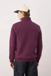 TRENDYOLMİLLA MEN Plum Regular/Normal Cut High Neck Zippered Warm Basic Sweatshirt - Image 4