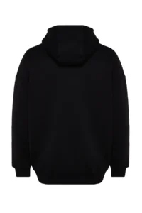 TRENDYOLMİLLA MEN Black Oversized/Wide Cut Zippered Fleece Hooded Sweatshirt-Cardigan - Image 7