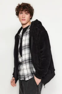 TRENDYOLMİLLA MEN Black Regular/Normal Cut Full Zipper with pocket Fleece Sweatshirt-Cardigan - Image 3