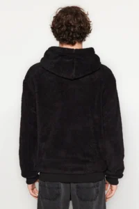 TRENDYOLMİLLA MEN Black Regular/Normal Cut Full Zipper with pocket Fleece Sweatshirt-Cardigan - Image 5