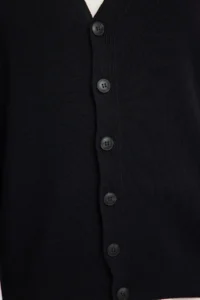 TRENDYOLMİLLA MEN Black Regular V-neck Plain Plus Size Cardigan - Image 4