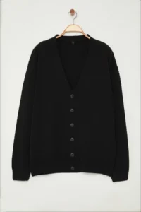 TRENDYOLMİLLA MEN Black Regular V-neck Plain Plus Size Cardigan - Image 6